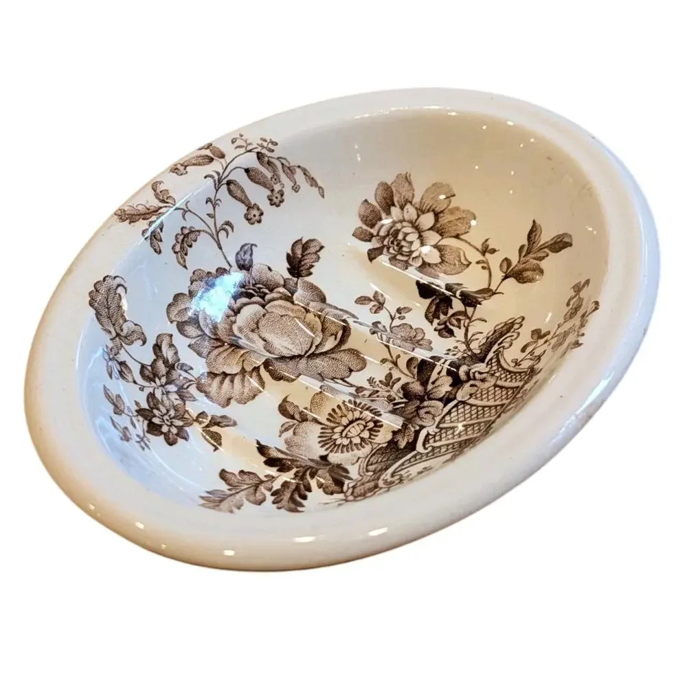 Antique Ironstone Charlotte Royal Crownford England Soap Dish Brown TransferWare